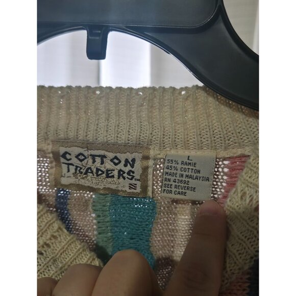 Vintage Cotton Traders 3D Knit Striped Sweater Large Cosby Colorful Grandpa Vtg - Picture 4 of 8